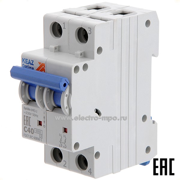 А1280. Автоматический выключатель OptiDin ВМ-63-2C40 40А/2п/ 6кА на Din-рейку 260606 (КЭАЗ)