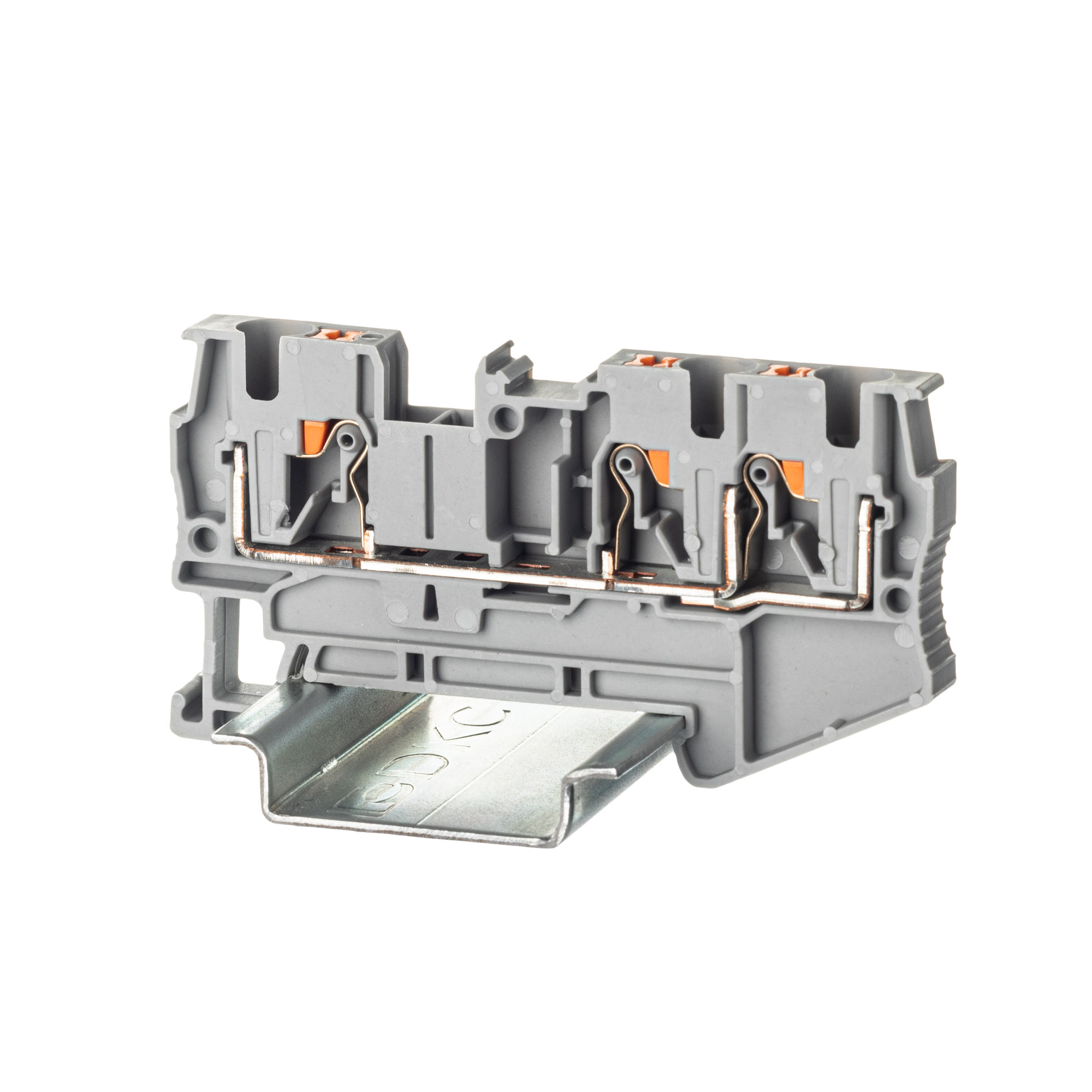 К23. Клемма VPR-4-TWIN-GY проходная, зажим push-in, 3 точки подключения, 4 кв.мм,  (ДКС)