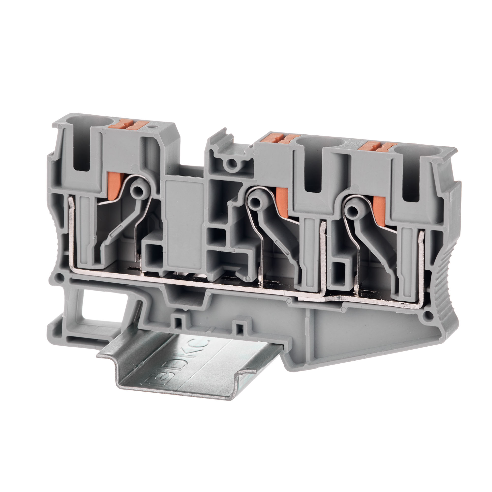 К23. Клемма VPR-10-TWIN-GY проходная, зажим push-in, 3 точки подключения, 10 кв.мм,  (ДКС)