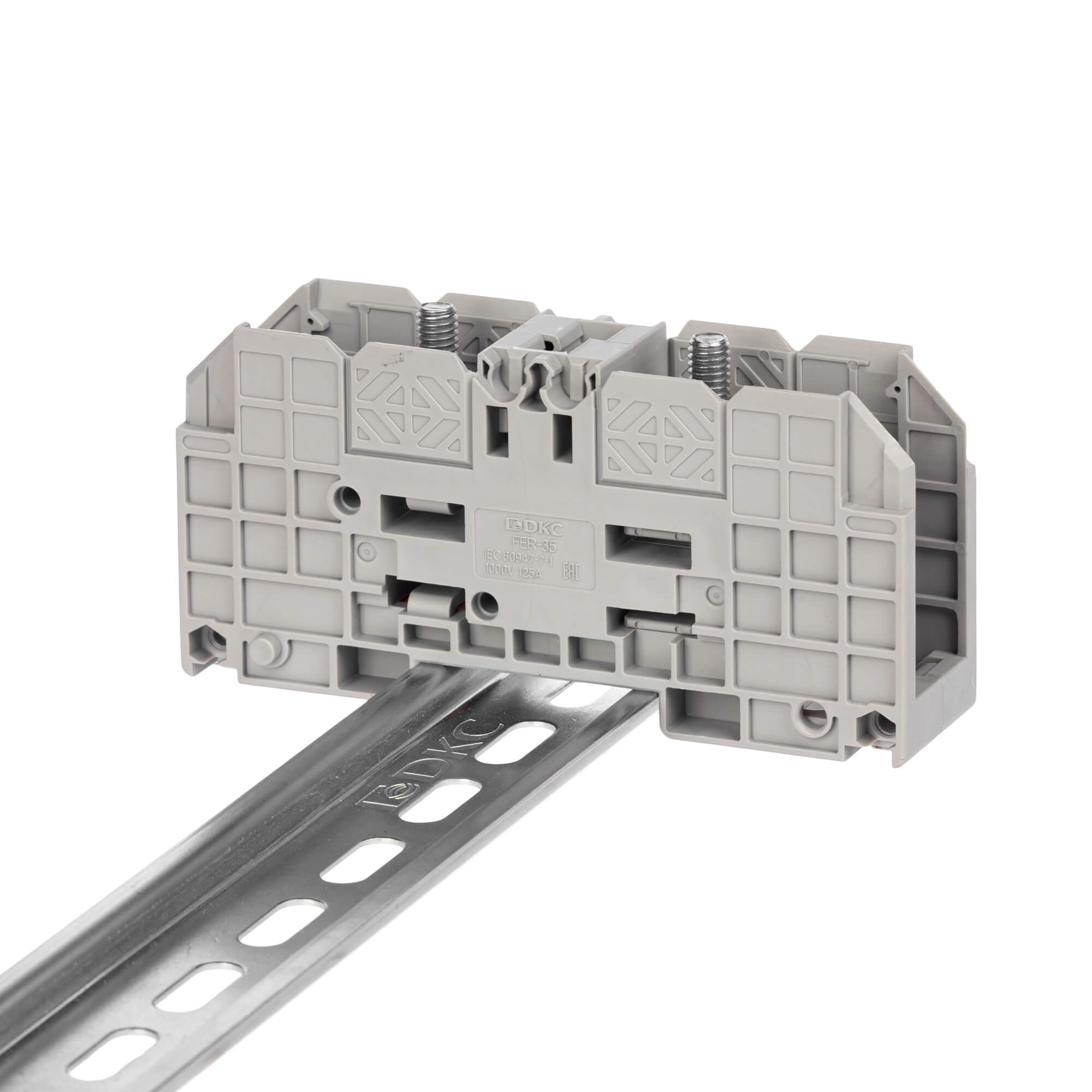 К22. Клемма FER-35 проходная, болтовой зажим, 2 точки подключения,  35 кв.мм,  (ДКС)