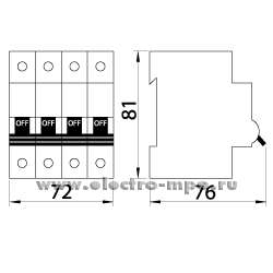 К5232. Автоматический выключатель TX"3" 404072 /4Р/ C25A 6,0 кА (Legrand)