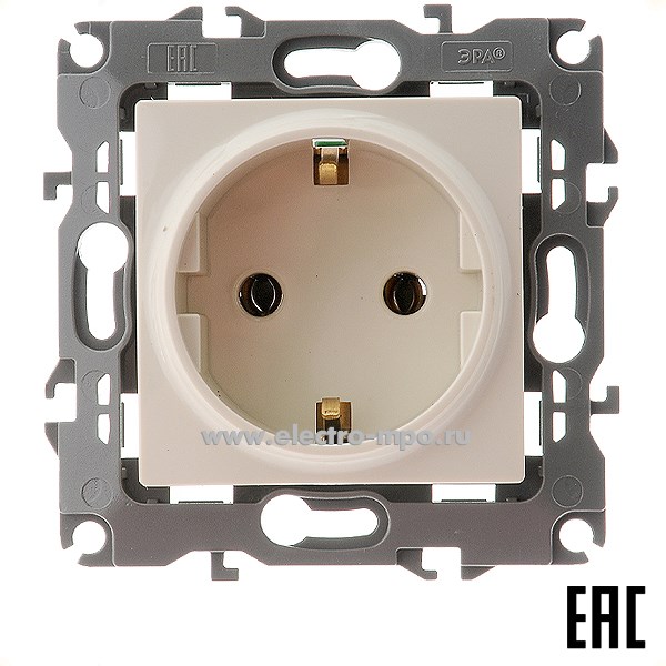 Ю3054. Механизм Эра12 12-2101-02 Б0014676 розетки "евро" безвинт. зажим с/п слоновая кость (Эра)