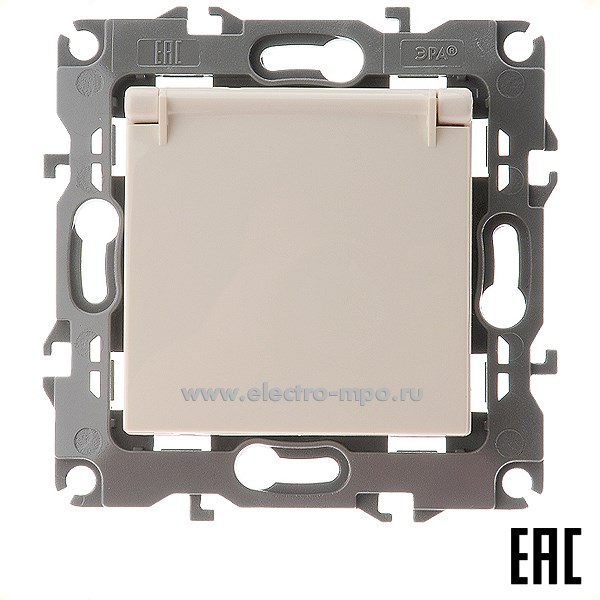 Ю3057. Механизм Эра12 12-2103-02 Б0014694 розетки "евро" с крышкой с/п безвинт. зажим слоновая кость (Эра)