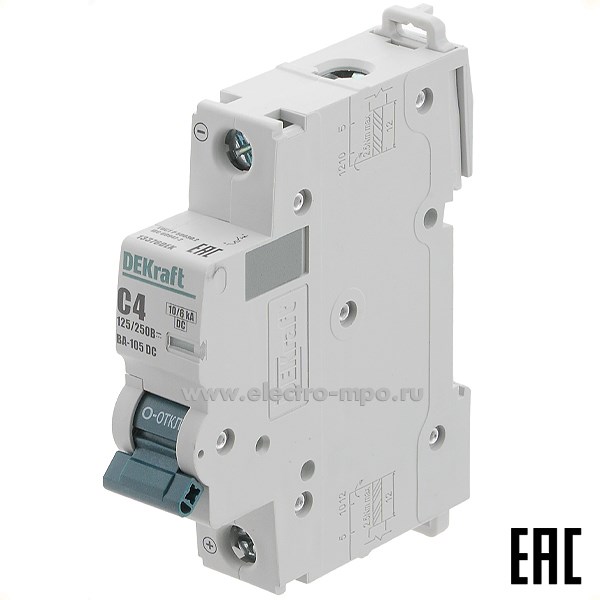 К8003. Автоматический выключатель ВА105-DC 13376DEK C4А/1п/ 10кА на Din-рейку (DEKraft)