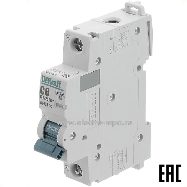 К8004. Автоматический выключатель ВА105-DC 13377DEK C6А/1п/ 10кА на Din-рейку (DEKraft)