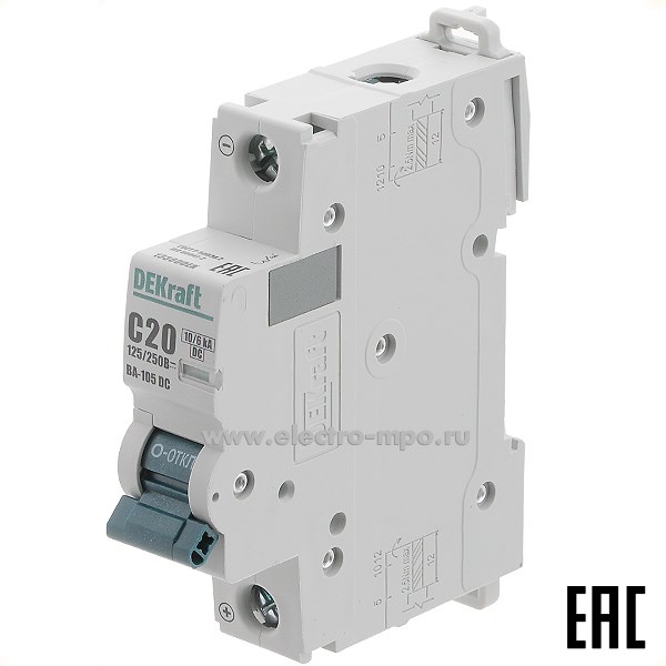 К8007. Автоматический выключатель ВА105-DC 13380DEK C20А/1п/ 10кА на Din-рейку (DEKraft)