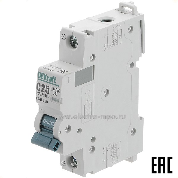 К8008. Автоматический выключатель ВА105-DC 13381DEK C25А/1п/ 10кА на Din-рейку (DEKraft)