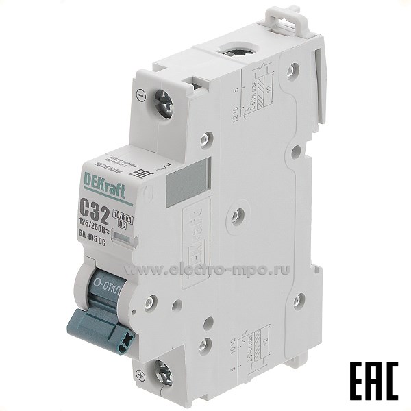 К8009. Автоматический выключатель ВА105-DC 13382DEK C32А/1п/ 10кА на Din-рейку (DEKraft)