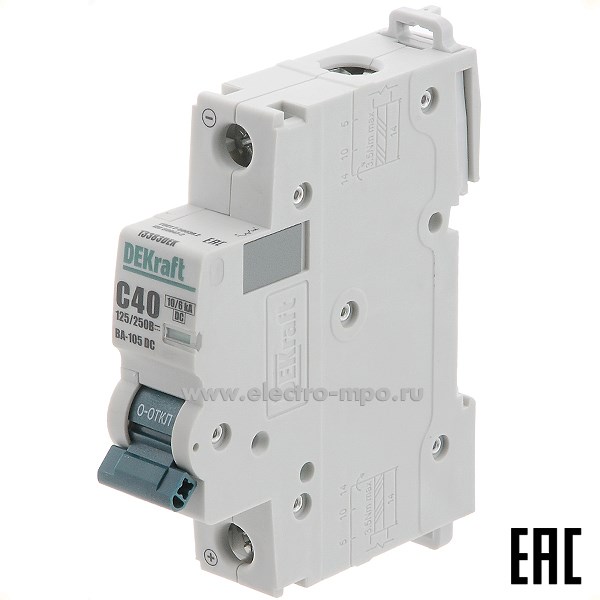 К8010. Автоматический выключатель ВА105-DC 13383DEK C40А/1п/ 10кА на Din-рейку (DEKraft)