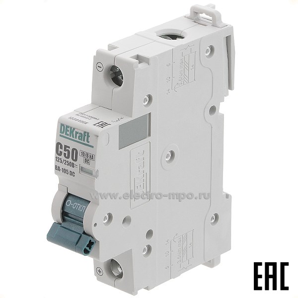 К8011. Автоматический выключатель ВА105-DC 13384DEK C50А/1п/ 10кА на Din-рейку (DEKraft)
