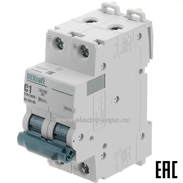 К8015. Автоматический выключатель ВА105-DC 13386DEK C1А/2п/ 10кА на Din-рейку (DEKraft)