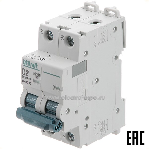 К8016. Автоматический выключатель ВА105-DC 13387DEK C2А/2п/ 10кА на Din-рейку (DEKraft)