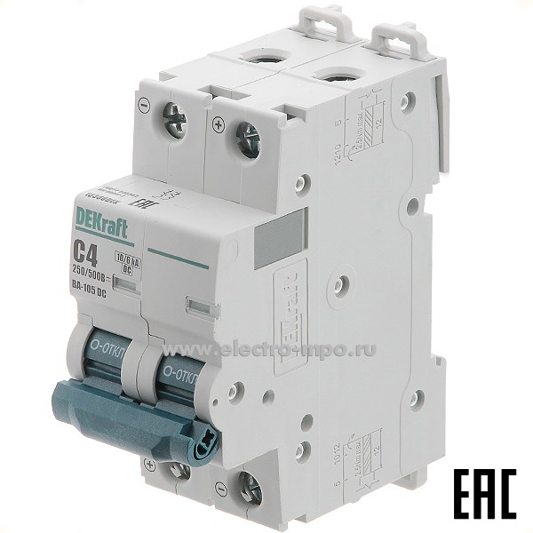 К8017. Автоматический выключатель ВА105-DC 13388DEK C4А/2п/ 10кА на Din-рейку (DEKraft)