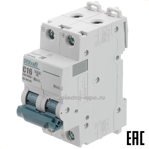 К8020. Автоматический выключатель ВА105-DC 13391DEK C16А/2п/ 10кА на Din-рейку (DEKraft)