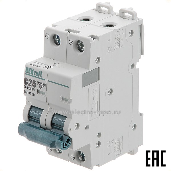 К8022. Автоматический выключатель ВА105-DC 13393DEK C25А/2п/ 10кА на Din-рейку (DEKraft)