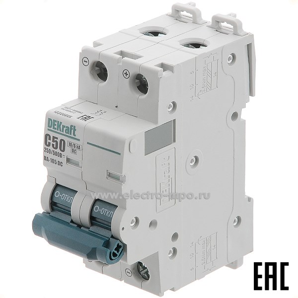 К8025. Автоматический выключатель ВА105-DC 13396DEK C50А/2п/ 10кА на Din-рейку (DEKraft)