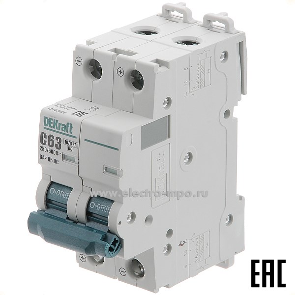 К8026. Автоматический выключатель ВА105-DC 13397DEK C63А/2п/ 10кА на Din-рейку (DEKraft)