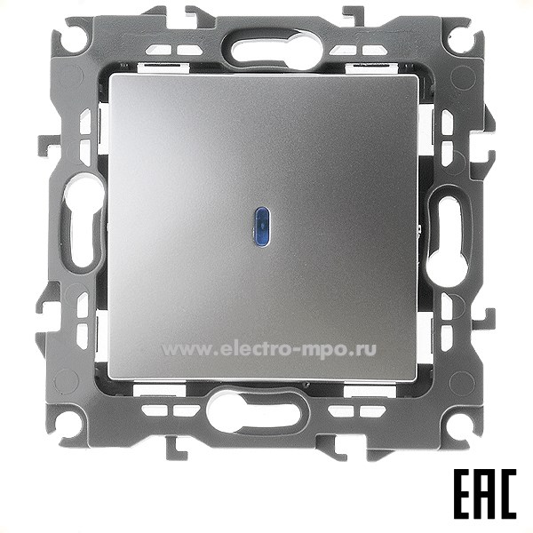 Ю3106. Механизм Эра12 12-1102-03 Б0014635 выключателя с подсветкой 1 кл. с/п алюминий (Эра)