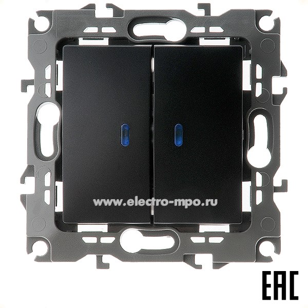 Ю3148. Механизм Эра12 12-1105-05 Б0014661 выключателя с подсветкой 2 кл. с/п антрацит (Эра)