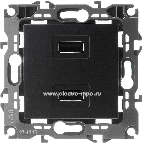 Ю3168. Механизм Эра12 12-4110-05 Б0027495 зарядного устройста 2xUSB 5В-2100мА с/п антрацит (Эра)