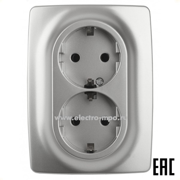 Ю3114. Розетка Эра12 12-2108-03 Б0036444 "евро" двойная со шторк. безвинт. зажимы с/п алюминий (Эра)