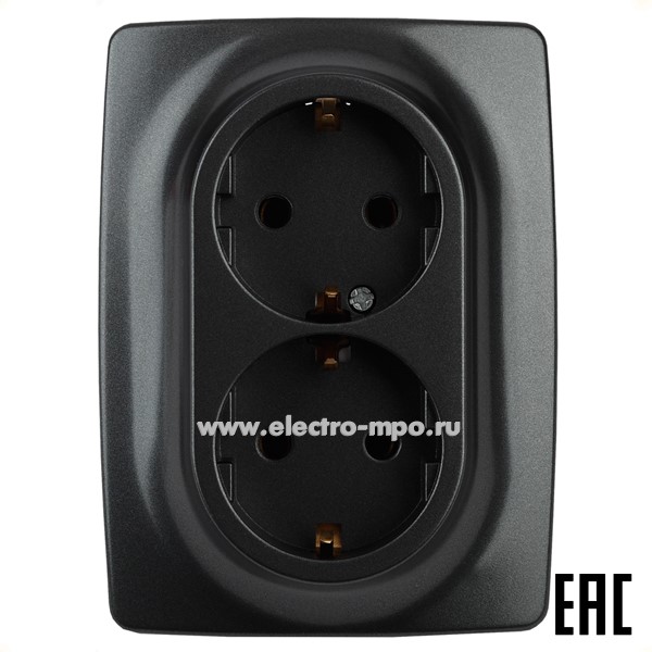 Ю3155. Розетка Эра12 12-2108-05 Б0036446 "евро" двойная со шторк. безвинт. зажимы с/п антрацит (Эра)