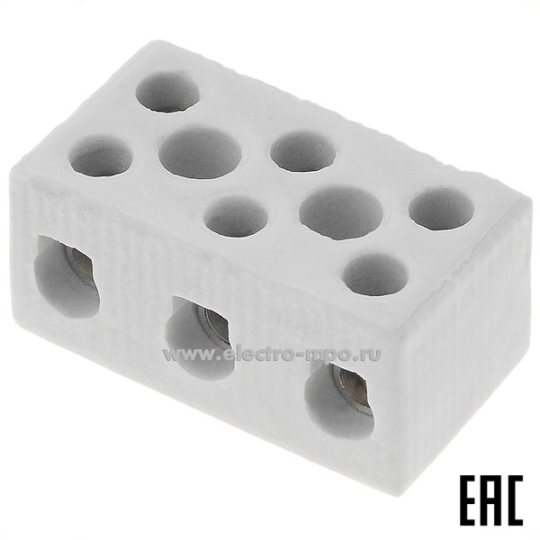 К4778. Клеммник JiNH 3W8H-30A 3P керамический 16 кв.мм 3 пары контактов винтовой 300 град. С (Электромонт