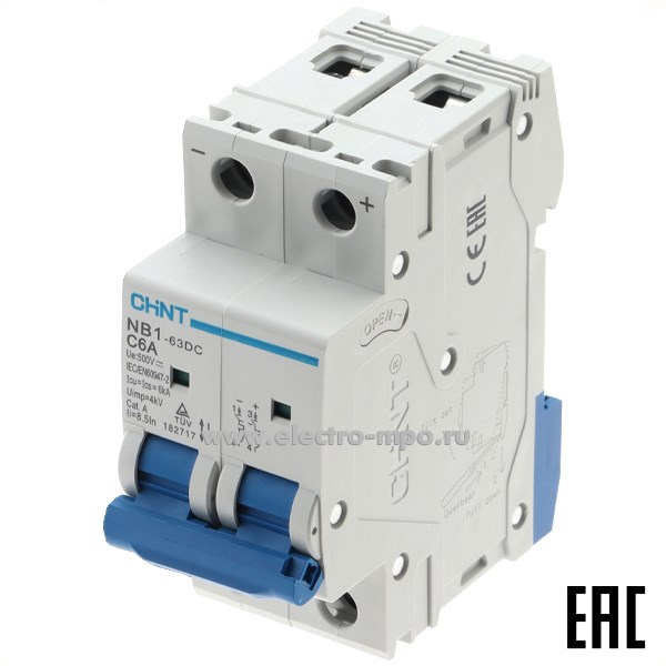 К8071. Автоматический выключатель 182721  NB1-63DC C20А/2п/ 6кА на Din-рейку (CHINT)