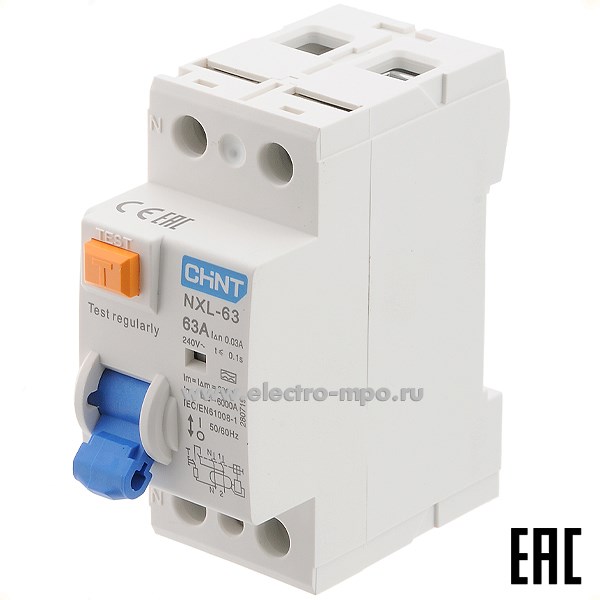 К9798. Устройство защитного отключения NХL-63  280719 (тип А) 63А-30мА 240В 1P+N 6кА (CHINT)
