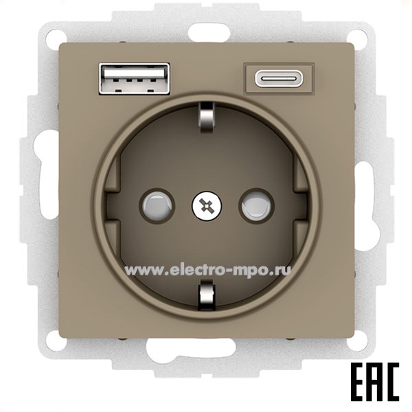 Ю4173. Механизм AtlasDesign ATN000532 розетки "евро" + 2хUSB тип А, С шампань (Systeme Electric)