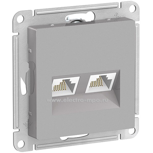 Ю4192. Механизм AtlasDesign ATN000385 розетки компьютерной 2 входа RJ45 5е с/п алюминий (System Elect