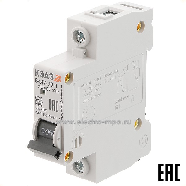 А1105. Автоматический выключатель ВА47-29-1C25 25А/1п/ 4,5кА на Din-рейку 318199 (КЭАЗ)