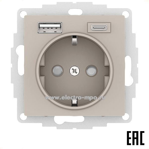 Ю3636. Механизм AtlasDesign ATN000232 розетки "евро" + 2хUSB тип А, С бежевый (Systeme Electric)