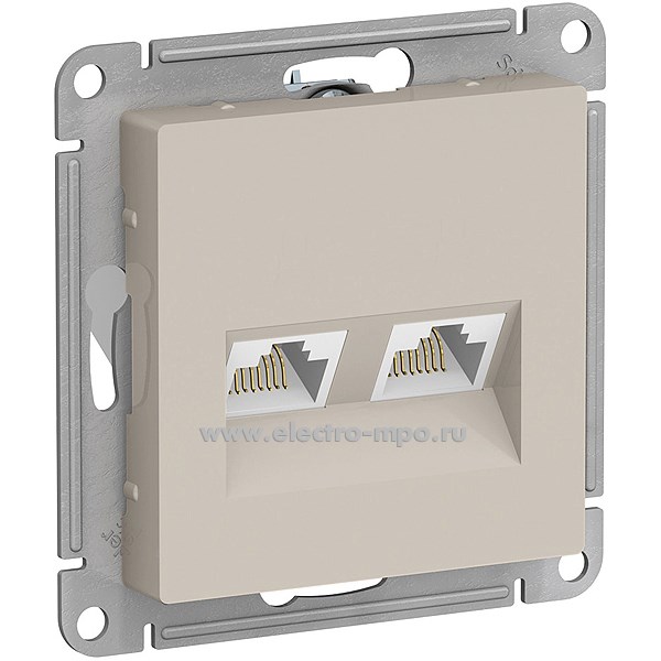 Ю3638. Механизм AtlasDesign ATN000285 розетки компьютерной 2 входа RJ45 5е с/п бежевый (Systeme Electric)