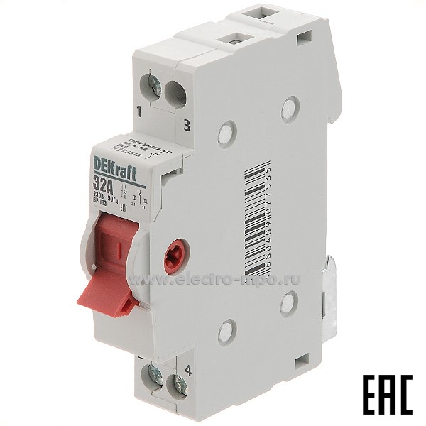 А4833. Переключатель ВР103-1Р-32А 17203DEK /1п/ 32А 3 положения 1 перекл. к-т на Din-рейку (DEKraft)