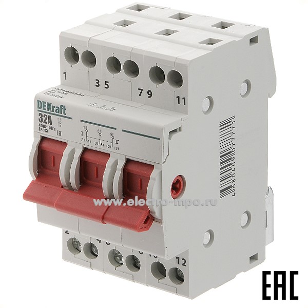 А4873. Переключатель ВР103-3Р-25А 17214DEK /3п/ 25А 3 положения 3 перекл. к-т на Din-рейку (DEKraft)