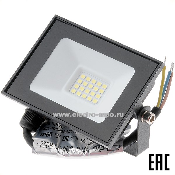 С0521. Прожектор GTAB-20BT-IP65-6500 403110 220В светодиодный 20Вт 1800Лм 6500К чёрный IP65 (General)