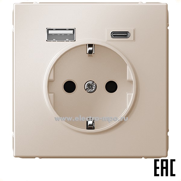Р2919. Механизм ArtGallery GAL001232 розетки "евр" + 2хUSB тип А, С с/п песочный (Systeme Electric)