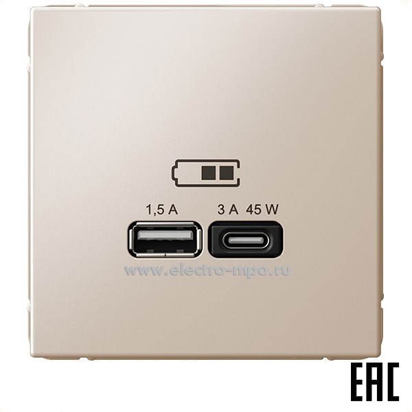 Р2920. Механизм ArtGallery GAL001229 зарядного устройства 2хUSB тип А,С 45W 3А с/п песочный (Systeme Elect