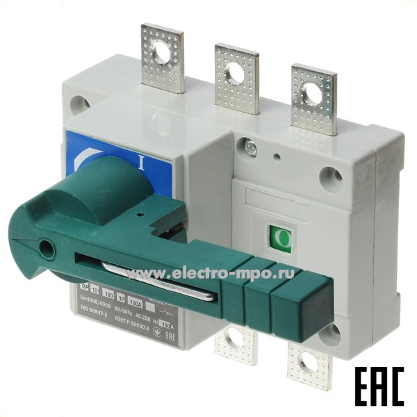 Б4525. Рубильник ВР-101 40004DEK 100А 3 полюса на монтажную плату (DEKraft)