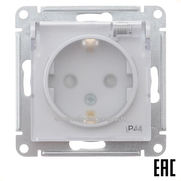 Ю4110. Механизм AtlasDesign ATN440346 розетки "евро" со шторками с крышкой IP44  с/п алюминий (Systeme)