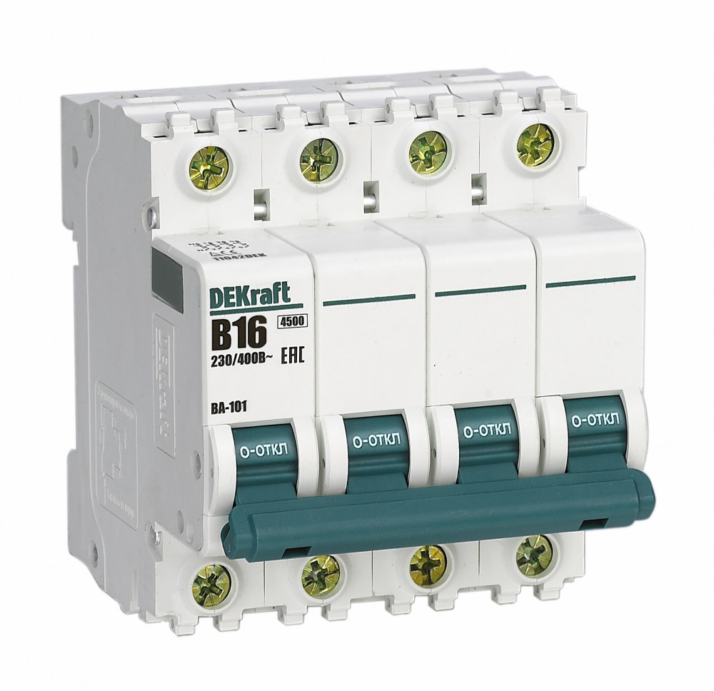 А01. Автоматический выключатель ВА-101 11042DEK 4P 16А B 4.5кА (DEKraft)