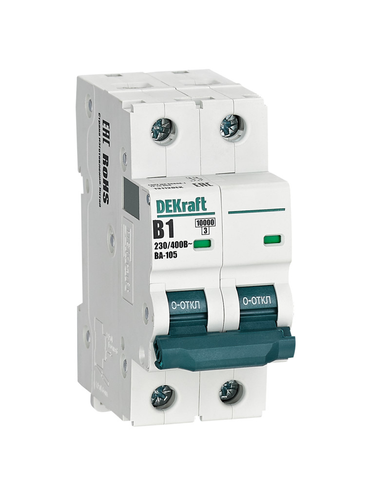 А01. Автоматический выключатель ВА-105 13112DEK 2P 1A х-ка B 10кА (DEKraft)