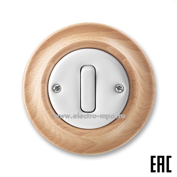 Р8444. Переключатель Decento 3559K-C8634550 2CHK598634C4050 1кл. кнопочный с/п белый фарфор/бук (АВВ