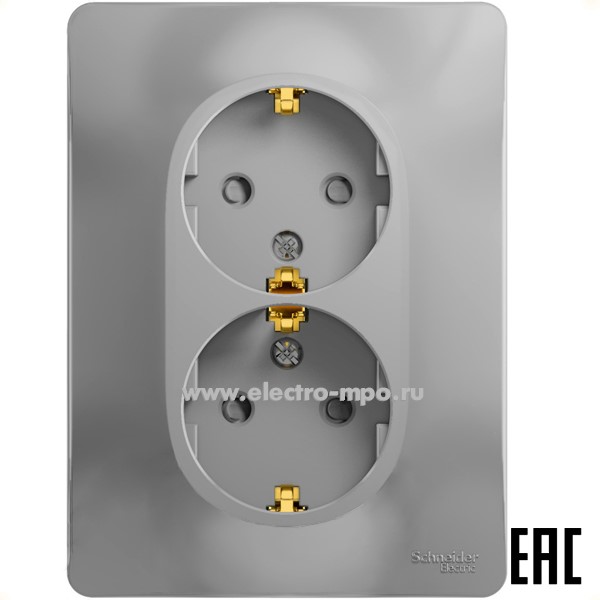 Ю1008. Розетка Glossa GSL000326 "евр" двойная со шторками с/п алюминий (Systeme Electric)
