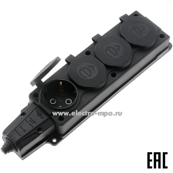 Р6697. Блок MST4104BK 4х "евр" 2К+З 16А 250В каучуковый черный IP44 (Systeme Electric)