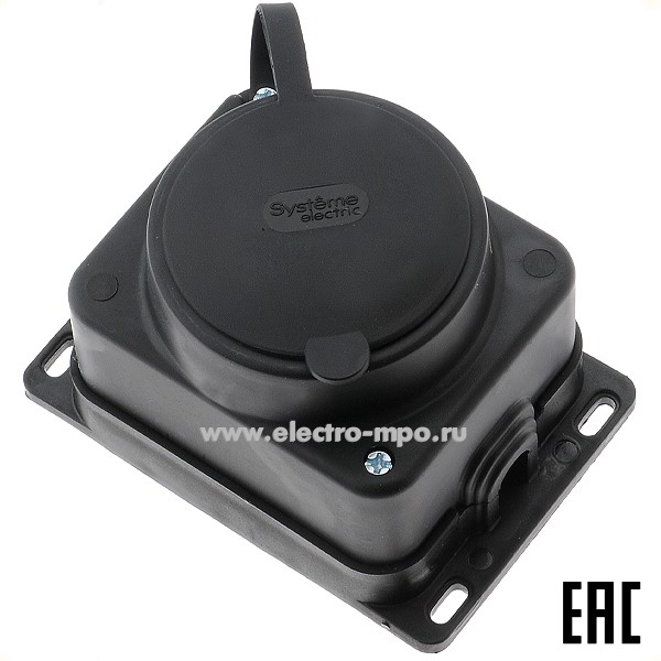 Р6694. Розетка MST4003BK "евр" 2К+З 16А 250В каучуковая черная IP44 (Systeme Electric)
