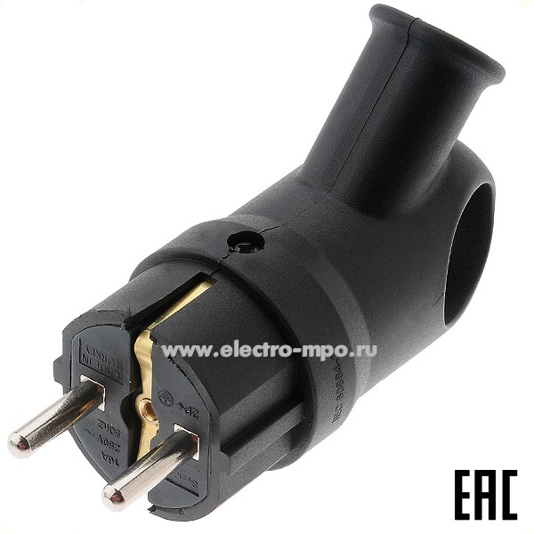 Р6692. Вилка MST1102BK "евр" 2К+З 16А 250В угловая каучуковая черная IP44 (Systeme Electric)