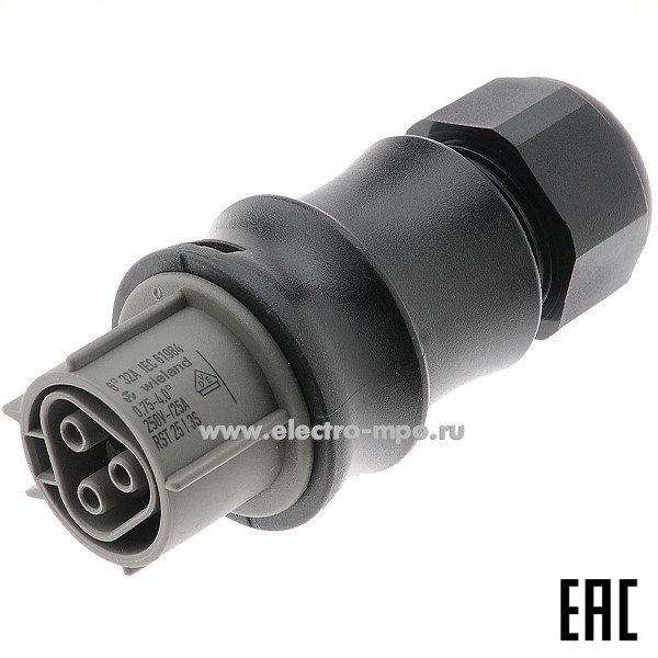 39822.Р9822 Розетка RST25i3 кабельная 96.031.4154.3 2Р+Е 6 мм2  пластик IP66/68 черная (Wieland)