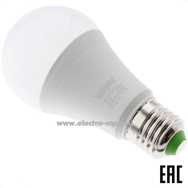 Л0714. Лампа 12Вт 61477 NLL-A60-12-12/24-4K-E27 4000К 12-24В AC/DC светодиод. "груша" х/б свет (Navigator)